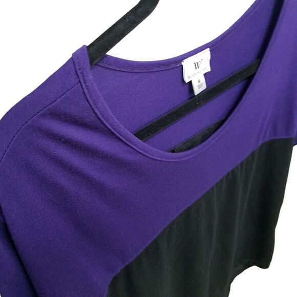 Worthington Womens Sz M Black Purple Solid Cap Sleeve Blouse - Picture 4 of 9